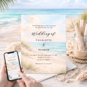 Watercolor beach sand dunes wedding invitation