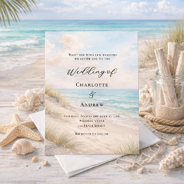 Watercolor beach sand dunes wedding invitation