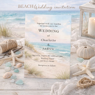 Watercolor beach sand dunes wedding invitation