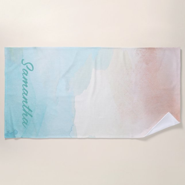 Watercolor Beach Sand Monogram Beach Towel (Front)