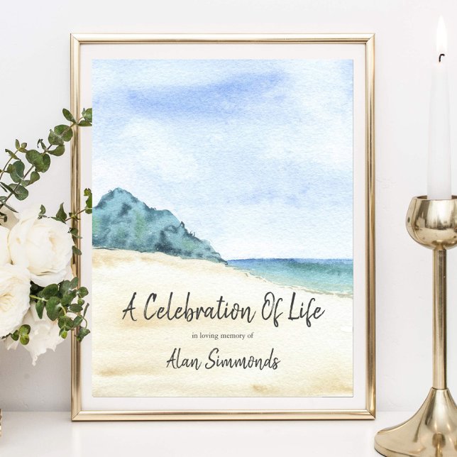 Watercolor Beach Scene Celebration Of Life Poster (Creator Uploaded)