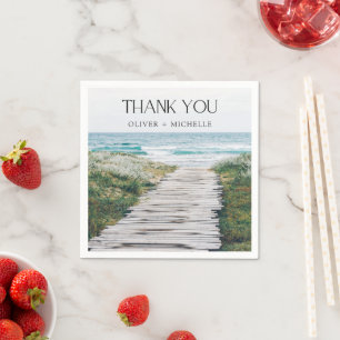 Watercolor Beach Scene Wedding Thank You Napkin
