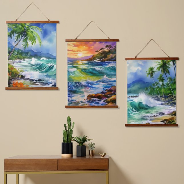 Watercolor beach scenes hanging tapestry (Asymmetrical)