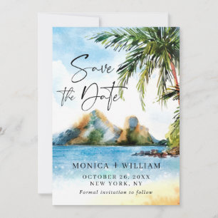 Watercolor Beach Sea Palm Tree  Save The Date