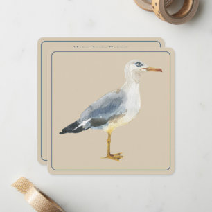 Watercolor Beach Seagull Personalized Card