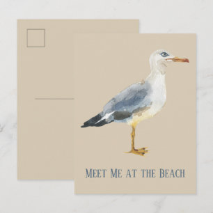 Watercolor Beach Seagull Personalized Postcard