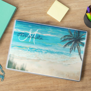 Watercolor Beach Seascape Personalized Monogram HP Laptop Skin