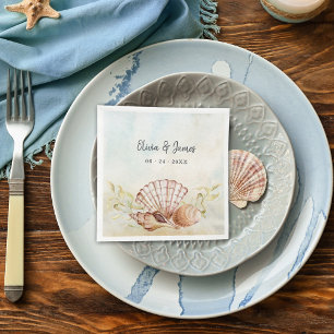 Watercolor Beach Seashell Tropical Wedding Napkin