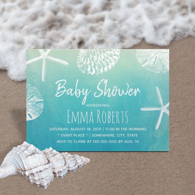 Watercolor Beach Seashells Baby Shower Invitation (Creator Uploaded)