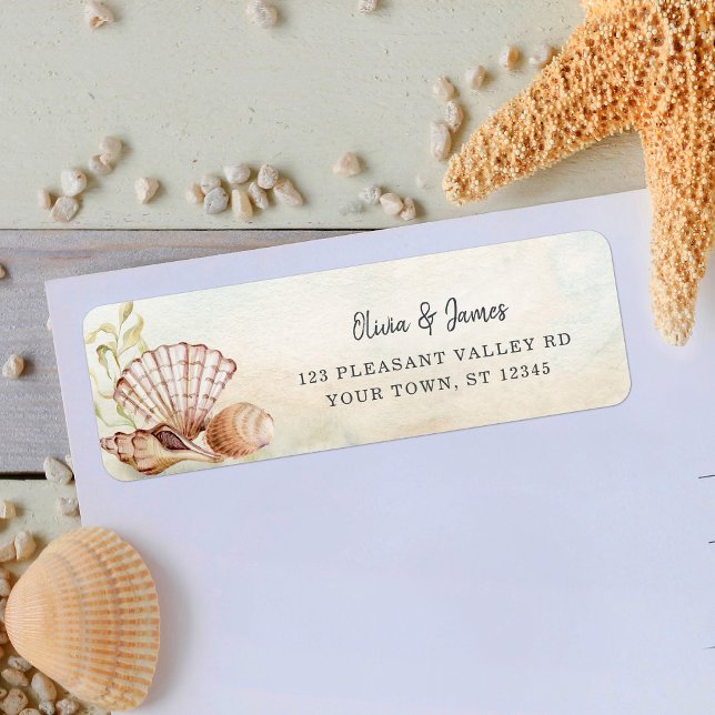 Watercolor Beach Seashings Mariage Adresse de reto (Créateur téléchargé)