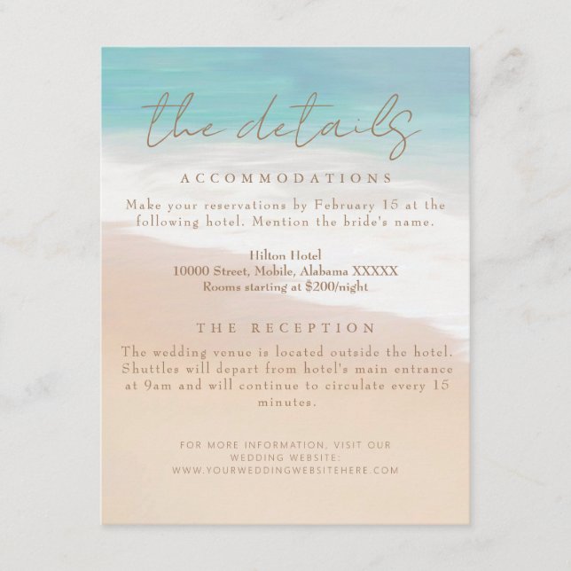 Watercolor Beach Seaside/Oceanside Wedding Details Enclosure Card (Front)