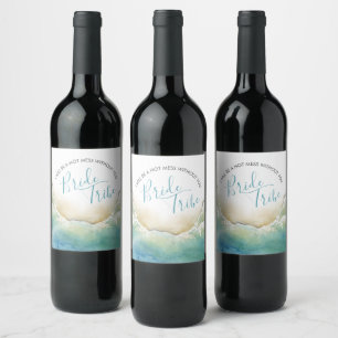 Watercolor Beach Shoreline Bridesmaid Proposal Wine Label