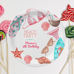 watercolor beach summer party birthday paper plate