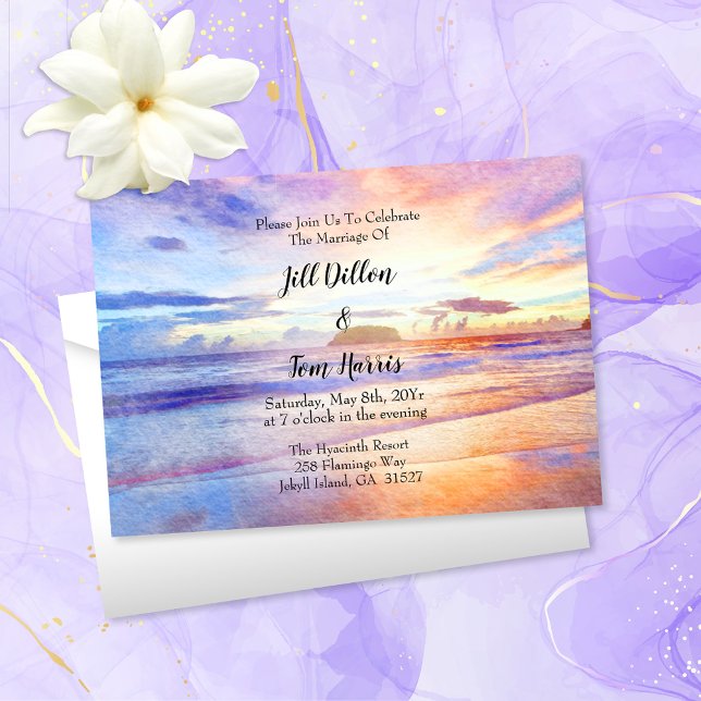 Watercolor Beach Sunrise Wedding Invitation (Creator Uploaded)