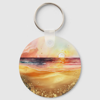 Watercolor Beach Sunset Keychain