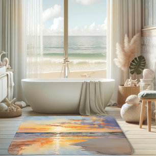 Watercolor Beach Sunset Ocean Bath Mat
