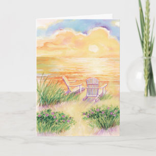 Watercolor beach sunset scenic customizable card