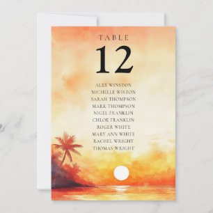 Watercolor Beach Sunset Table Number Seating Chart