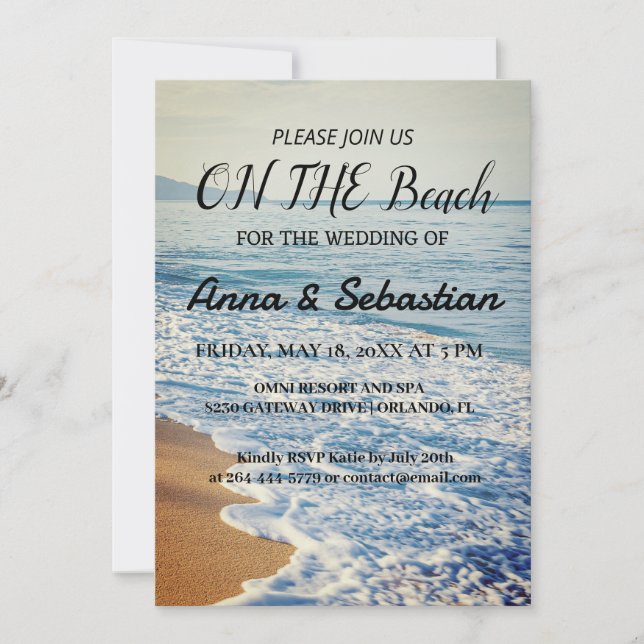 Watercolor Beach Sur La Plage Mariage Invitation (Devant)