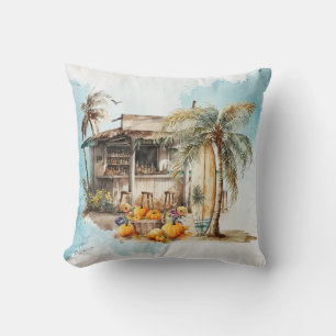 Watercolor Beach Thanksgiving Throw Pillow