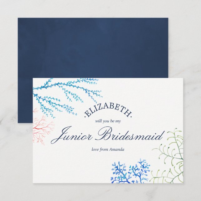 Watercolor Beach Theme Be My Junior Bridesmaid Invitation (Front/Back)