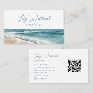 Watercolor Beach Therapist Psychologist QR Code Business Card