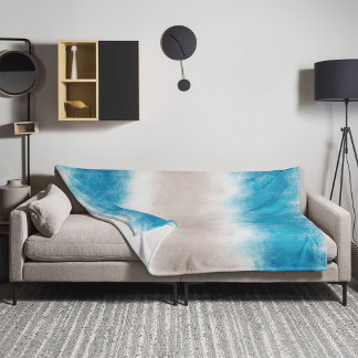 Watercolor Beach Waves Blue Waters Fleece Blanket