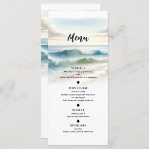 Watercolor Beach Waves Coastal Mariage Menu