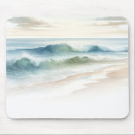Watercolor Beach Waves Rustic Coastal  Mouse Pad<br><div class="desc">custom mouse pad.</div>