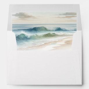 Watercolor Beach Waves Rustic Coastal Wedding Envelope