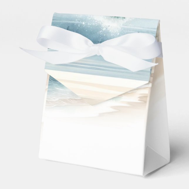Watercolor Beach Waves Rustic Coastal Wedding Favor Box (Front Side)