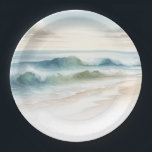 Watercolor Beach Waves Rustic Coastal Wedding Paper Plate<br><div class="desc">Customize with any text. Matching items are available.</div>