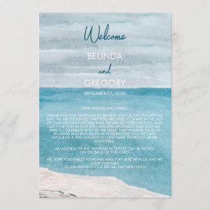 Watercolor Beach Waves Wedding Itinerary Program