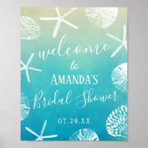 Watercolor Beach Wedding Bridal Shower Welcome Poster