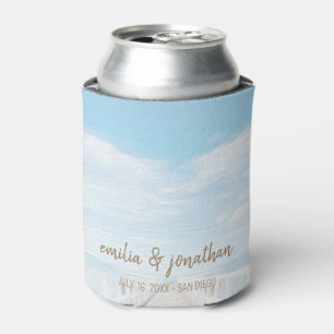 Watercolor Beach Wedding Can Cooler