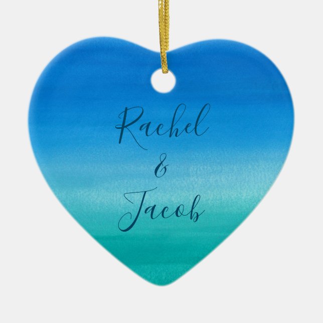 Watercolor Beach Wedding Couple Ceramic Ornament (Front)