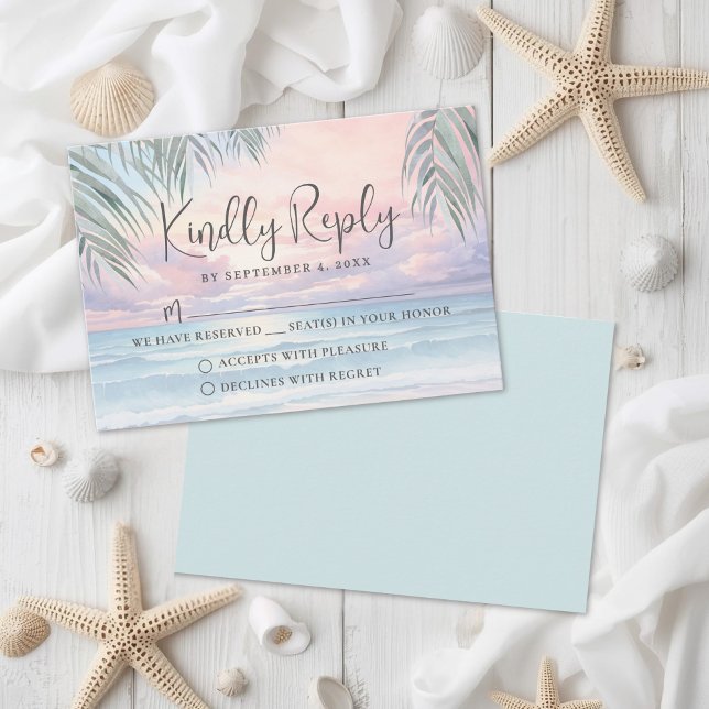 Watercolor Beach Wedding RSVP Reply Card (Watercolor Beach Wedding RSVP Reply Card)
