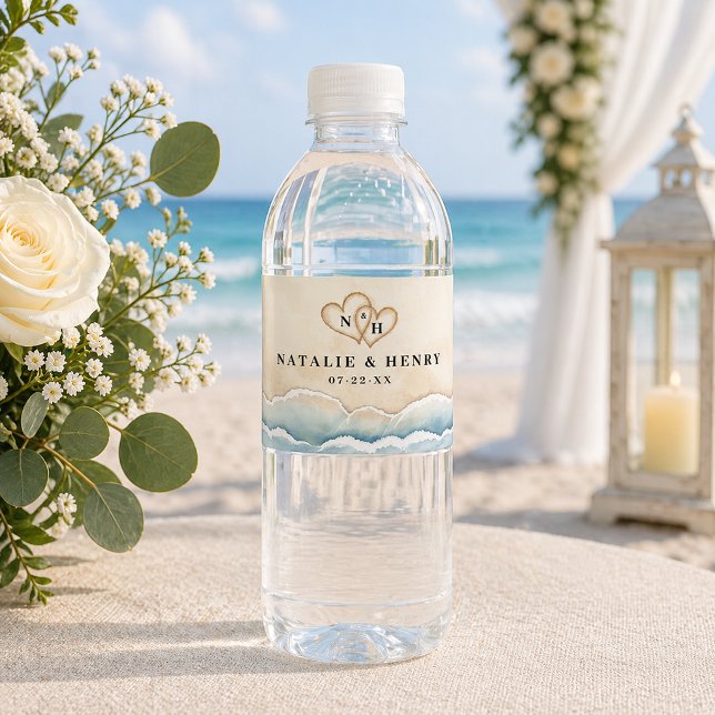 Watercolor Beach Wedding Water Bottle Label  (Beach Wedding Water Bottle Labels
)