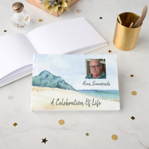 Watercolor Beach With Photo Celebration Of Life Guest Book