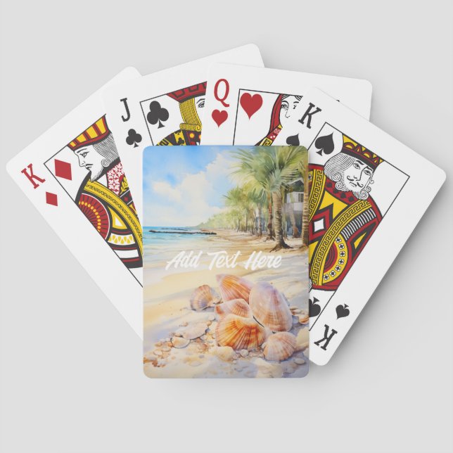 Watercolor Beach with Seashells Playing Cards (Back)