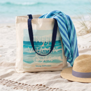 Watercolor Beachside Ocean 'I Need Vitamin Sea" Tote Bag