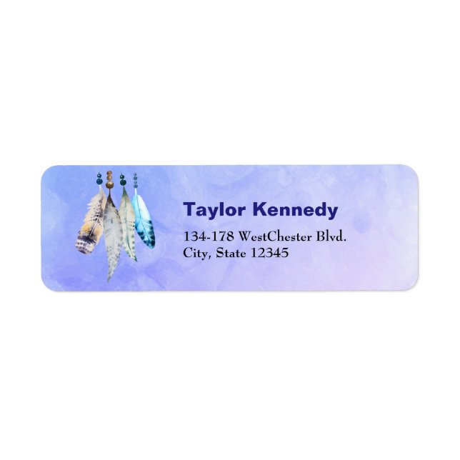Watercolor Beads 'n Feathers on Blue Purple Back (Front)