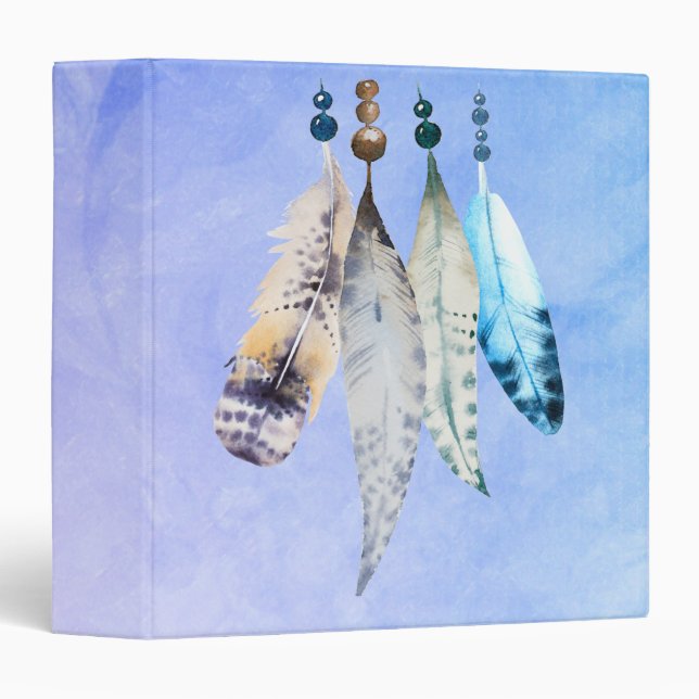 Watercolor Beads 'n Feathers on Bluish Purple Binder (Front/Spine)