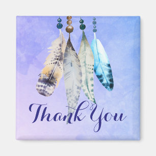 Watercolor Beads 'n Feathers on Bluish Purple Magnet
