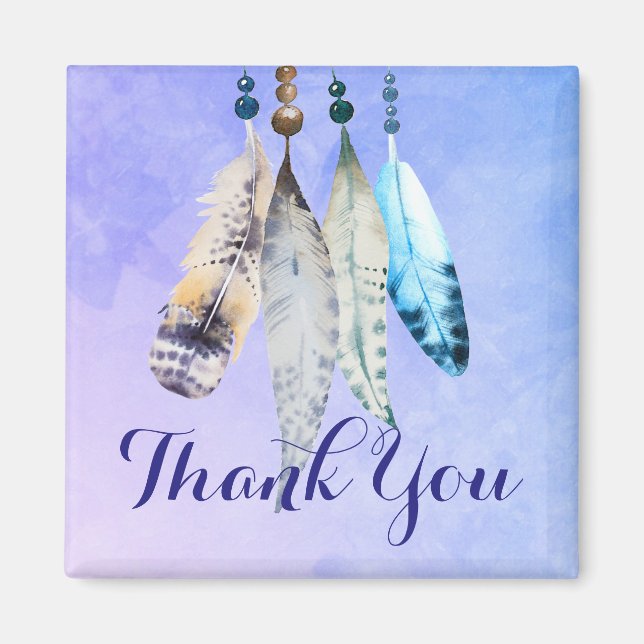 Watercolor Beads 'n Feathers on Bluish Purple Magnet (Front)
