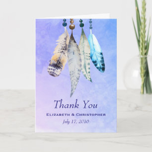 Watercolor Beads 'n Feathers Wedding Thank You Card