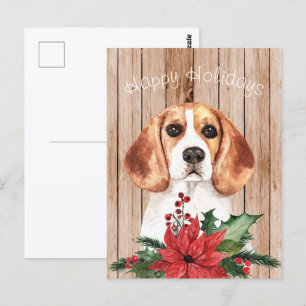 Watercolor Beagle & Christmas Bouquet  Postcard