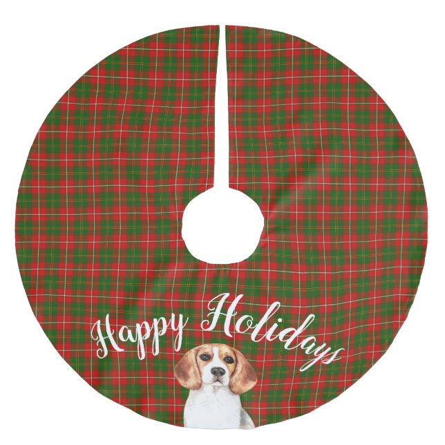 Watercolor Beagle  Dog Personalized   Brushed Polyester Tree Skirt (Front)