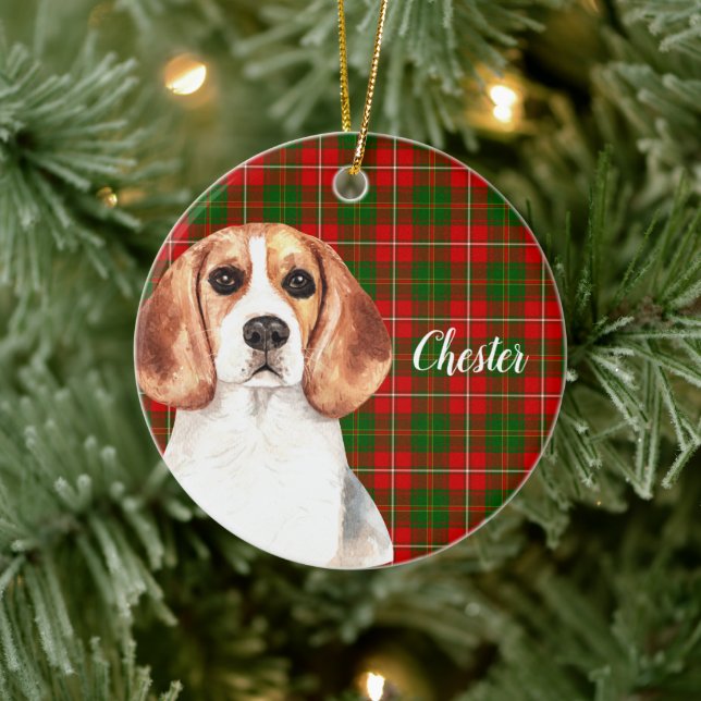 Watercolor Beagle  Dog Personalized Ceramic Ornament (Tree)