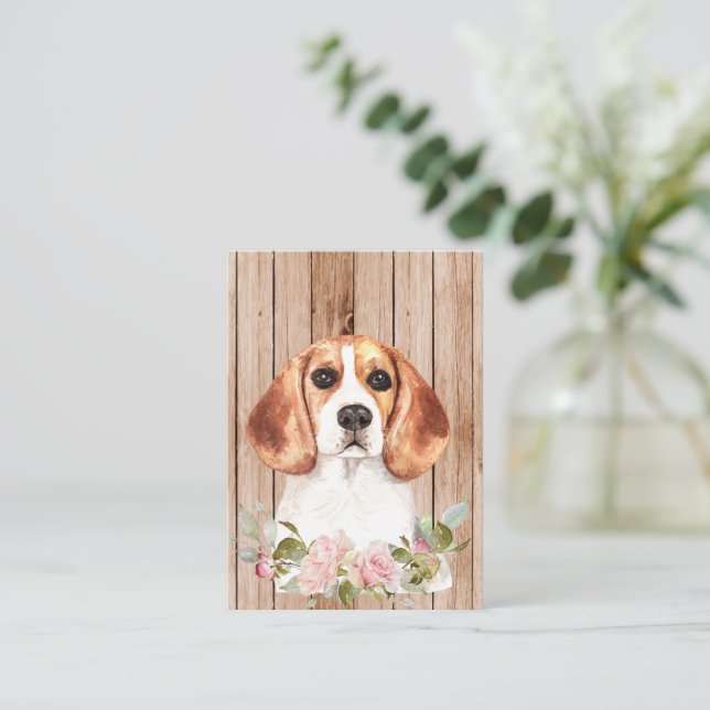 Watercolor Beagle & Flowers  Card (Standing Front)